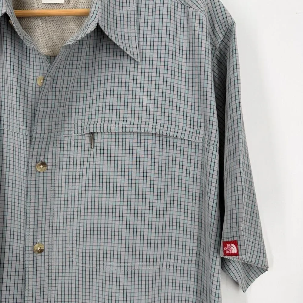 The North Face Green Pink Grid Check Short Sleeve Retro Button-up Shirt XXL